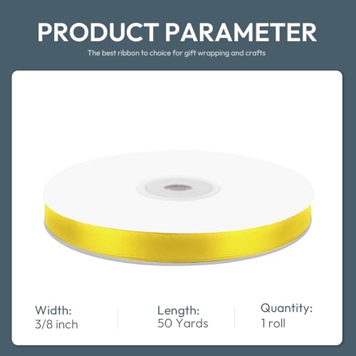 3 8" x 50 Yards Yellow Satin Ribbon Crafts Gift Wrapping