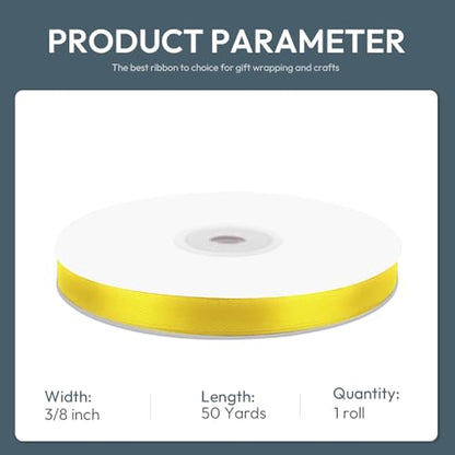 3 8" x 50 Yards Yellow Satin Ribbon Crafts Gift Wrapping