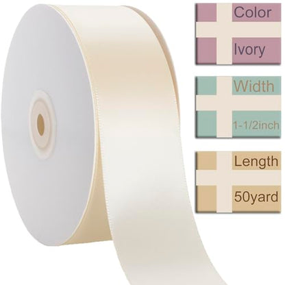 1-1/2 Inch Ivory Ribbon 50Yards – Perfect for Gift Wrapping