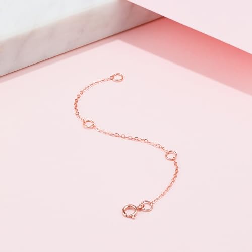 18K 750 Real Rose Gold Extender for Necklace Bracelet Anklet Extenders for Jewelry Gold Extension for Women Men Durable Adjustable Chain Accessories 3.54Inch