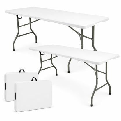 Set of 2 Folding Table 6 FT Lightweight Camping Table White Portable Plastic Rectangular Outdoor Dining Table Steel Legs Fold (2 Count)
