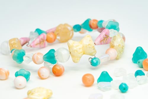 1.4oz (40g) Limited Mix of Czech Glass Beads, Hand Made Set Kit, Pink Turquoise Beige Cute Bear