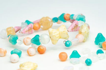 1.4oz (40g) Limited Mix of Czech Glass Beads, Hand Made Set Kit, Pink Turquoise Beige Cute Bear