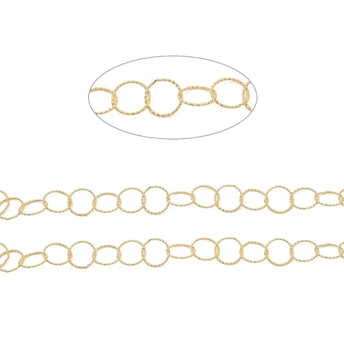 16.4 Feet(5m) 304 Stainless Steel Circle Chain Link Ring Rolo Chains Cable Big Ring Unfinished Golden Necklace Chains for Jewelry Making - 65x59mm