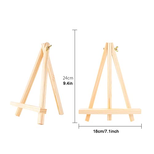 9.4" Tall Natural Pine Wood Tripod Easel Photo Painting Display Portable Tripod Holder Stand& Adjustable Wooden Tripod Tabletop Holder Stand for Canvas (18 Count)