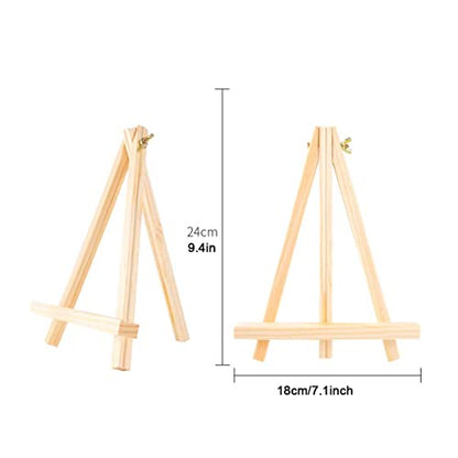 9.4" Tall Natural Pine Wood Tripod Easel Photo Painting Display Portable Tripod Holder Stand& Adjustable Wooden Tripod Tabletop Holder Stand for Canvas (18 Count)