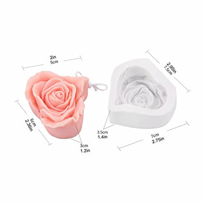 Love Rose Candle Silicone Mold Heart Flower Soap Mold Fondant Chocolate Candy Cake Mold Resin Polymer Clay Mould Valentine's Gift