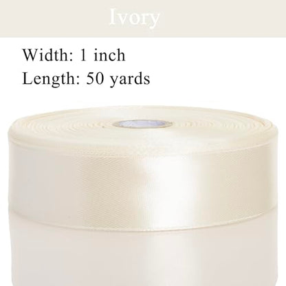 1 Inch Ivory Solid Satin Ribbon for Gift Wrapping