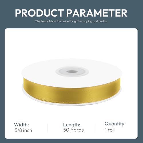 5 8" x 50 Yards Golden Satin Ribbon Crafts Gift Wrapping