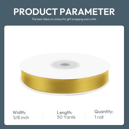 5 8" x 50 Yards Golden Satin Ribbon Crafts Gift Wrapping