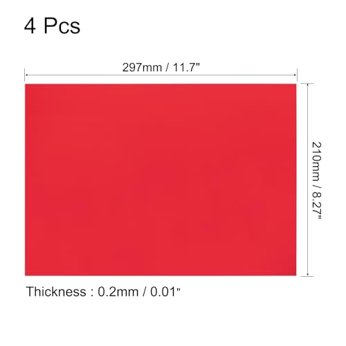 4Pcs A4 Gel Light Lighting Filter Overlay Transparent Color Correction Plastic Vinyl PVC Sheets Photography Television Red (4 Count)