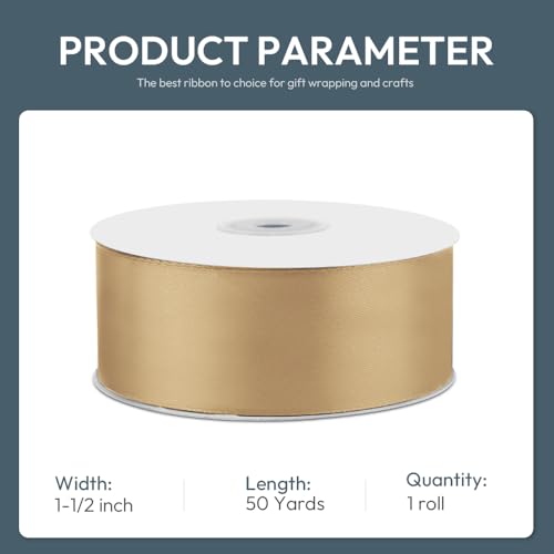 1-1/2" x 50 Yards Champagne Gold Satin Ribbon Crafts Gift Wrapping