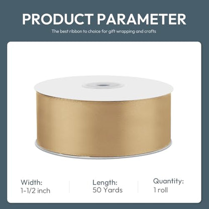 1-1/2" x 50 Yards Champagne Gold Satin Ribbon Crafts Gift Wrapping