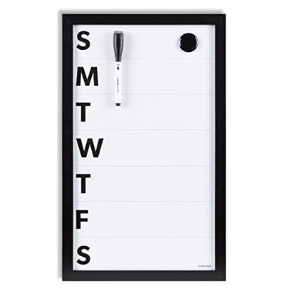 Framed Magnetic Weekly Calendar Dry Erase White Board