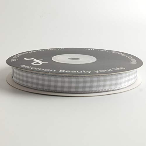 Gray Gingham Plaid Checked Ribbon 25 Yards Each Roll 100% Polyester