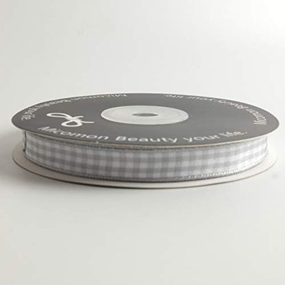 Gray Gingham Plaid Checked Ribbon 25 Yards Each Roll 100% Polyester