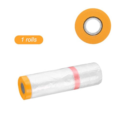 Pre Taped Masking Film 78.7" x65.6ft Double Adhesive Tape and Drape Painters Plastic Drop Cloth Film with Tape Plastic Sheeting for Automotive Painting Covering