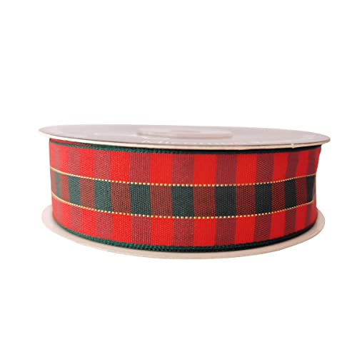 X'Mas Gingham Ribbon Green Red Metallic Gingham Ribbon 25 Yards Each Roll 100% Polyester