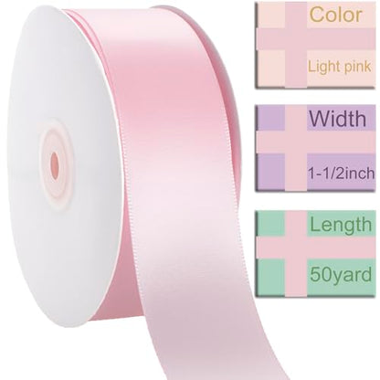 1-1/2 Inch Light Pink Ribbon 50Yards – Perfect for Gift Wrapping