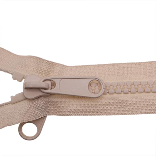 2PCS #10 60 Inch Heavy Duty Zippers for Sewing Separating Large Plastic Zippers Beige Tape with Double Pull Tab Slider