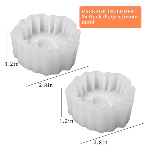 2PCS Thick Daisy Flower Candle Molds for Candle Making Daisy Flower Silicone Fondant Chocolate Cake Decor Molds 3D Floral Resin Candle Soap Polymer Clay Mold DIY Art Craft Table Home Decor (2 Count)