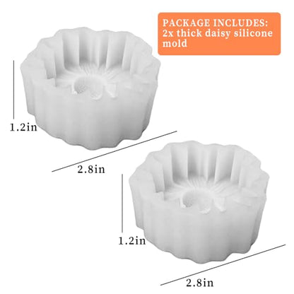 2PCS Thick Daisy Flower Candle Molds for Candle Making Daisy Flower Silicone Fondant Chocolate Cake Decor Molds 3D Floral Resin Candle Soap Polymer Clay Mold DIY Art Craft Table Home Decor (2 Count)