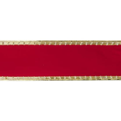 2.5 Inch Red Velvet Christmas Ribbon 10 Yards Velvet Wired Ribbons with Gold Greek Key Edge Ribbons Red Ribbon for Christmas Tree Decoration (30 Foot)