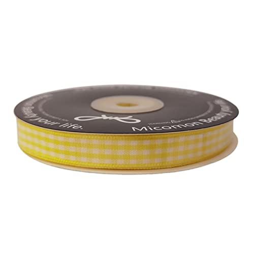 Yellow and White Gingham Plaid Checked Ribbon 25 Yards Per Roll Checkerd Craft 100% Polyester