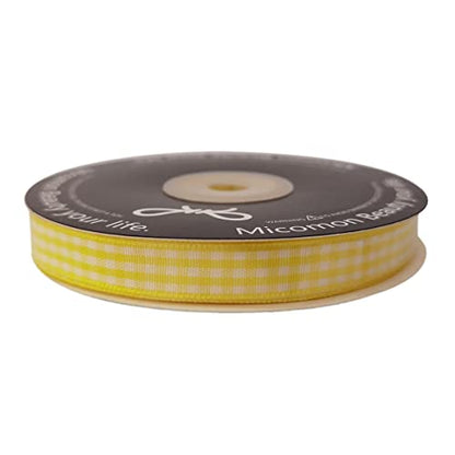 Yellow and White Gingham Plaid Checked Ribbon 25 Yards Per Roll Checkerd Craft 100% Polyester