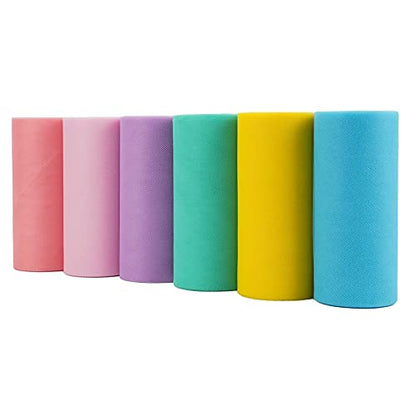 Pastel Tulle Ribbon 6 Rolls Tulle Fabric Spool Ribbon (450 Foot)