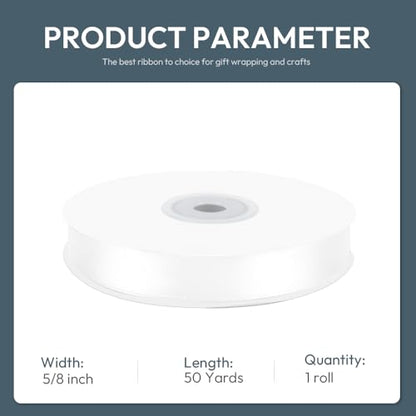 5 8" x 50 Yards White Satin Ribbon Crafts Gift Wrapping (150 Foot)