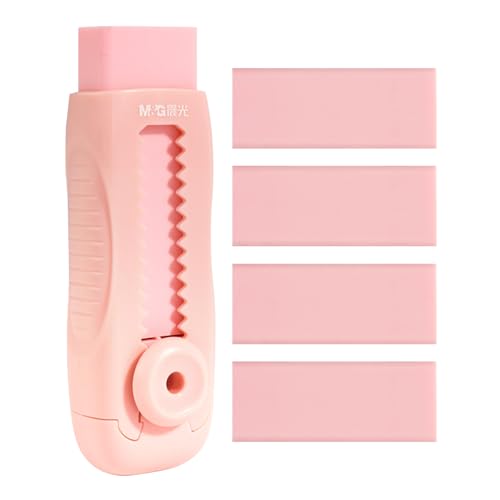 4+1 Pack Rubber Pink Erasers Sliding Retractable Eraser (5 Count)