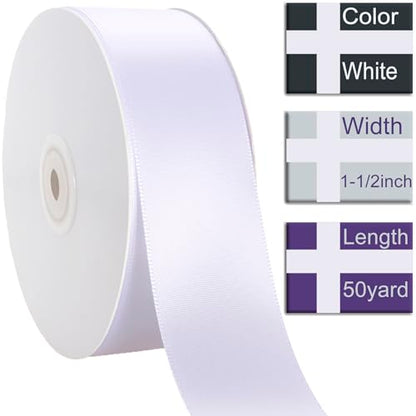 1-1/2 Inch White Ribbon 50Yards – Perfect for Gift Wrapping