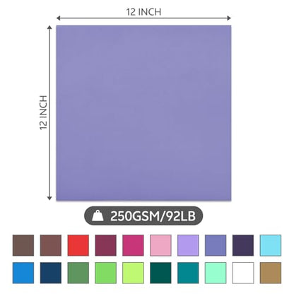 12x12 Inch Colored Sticker Paper Sheets Heavyweight Printable Sticky Back Cardstock 250GSM for DIY Stickers (40 Count)