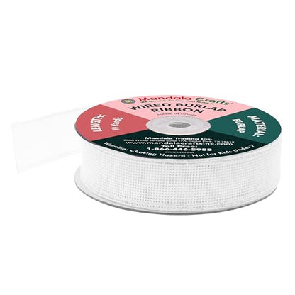 1 Inch Wide White Wired Burlap Ribbon for Crafts