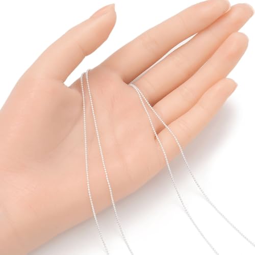 10 Feet Real Sterling Silver 1mm Thin Ball Bead Chain Link Findings (10 Foot)