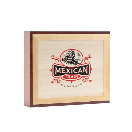 Mexican Train Domino Set in Wooden Collector Box from Front Porch Classics for 2 to 8 Players Ages 8 and Up