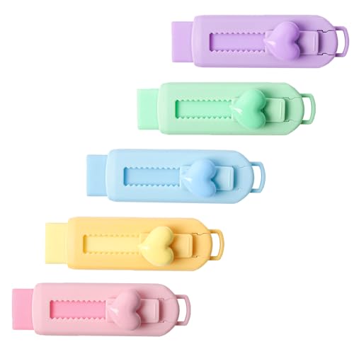 5 Pack Sliding Retractable Pencil Eraser with Plastic Sleeve (5 Count)