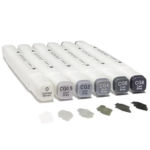 6pcs Cool Grey Alcohol Markers Set Dual Tip Fine&Chisel Art Markers (6 Count)