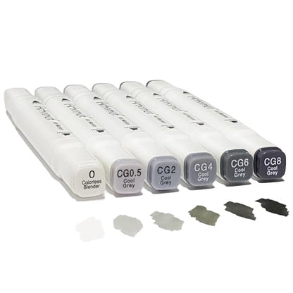 6pcs Cool Grey Alcohol Markers Set Dual Tip Fine&Chisel Art Markers (6 Count)