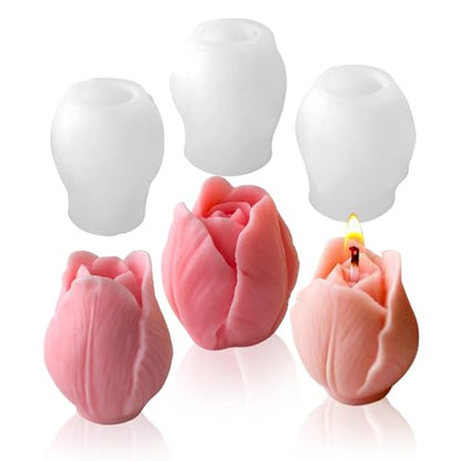 3 PCS 3D Tulip Silicone Molds for Candle Resin Soap Making Crafts (3 Count)