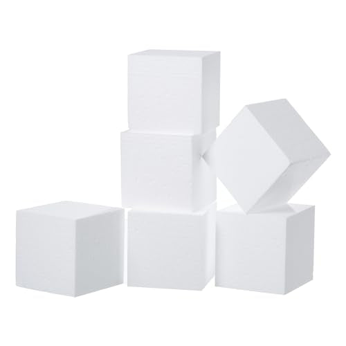 4x4x4in Square Foam Blocks 6 Pack Polystyrene for Arts & Crafts