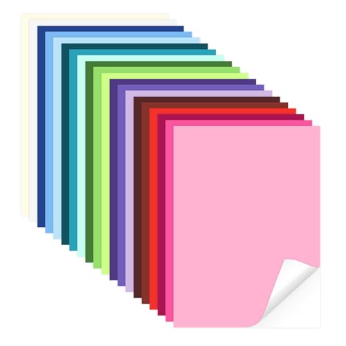 40 Sheets Printable Sticker Paper Heavy Weight Colored Self Adhesive Sticker Cardstock A4 250GSM 90LB 20 Assorted Colors (40 Count)