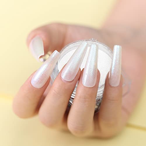 2 Jars Chrome Nail Art Pearl Powder White and Red Iridescent