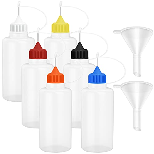 6 Pcs 4 Ounce Needle Bottle Plastic Dropper Bottles Multicolor lid