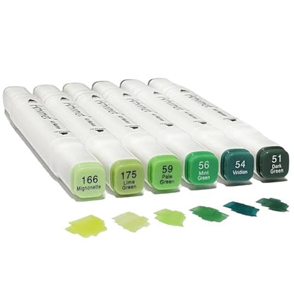 6pcs Green Forest Trees Grass Colors Alcohol Markers Set (6 Count)