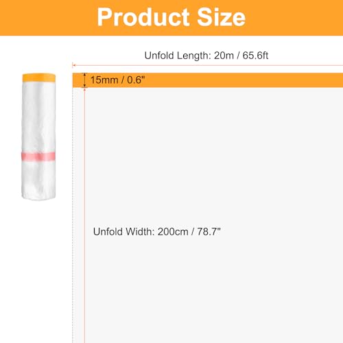 Pre Taped Masking Film 78.7" x65.6ft Double Adhesive Tape and Drape Painters Plastic Drop Cloth Film with Tape Plastic Sheeting for Automotive Painting Covering