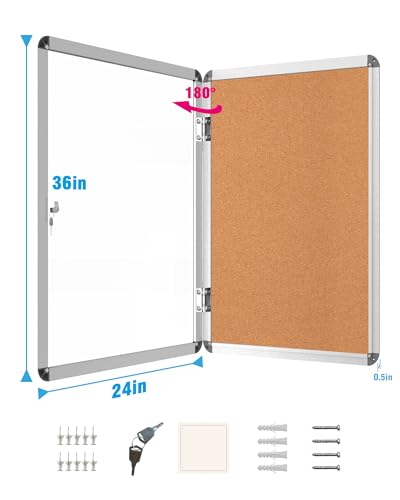 2 Pack 36"x24" Enclosed Bulletin Board