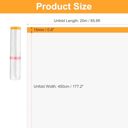 3 Rolls Pre Taped Masking Film 177.2" x65.6ft Double Adhesive Tape and Drape Painters Plastic Drop Cloth Film with Tape Plastic Sheeting for Automotive Painting Covering (32.2917 Sq Ft)