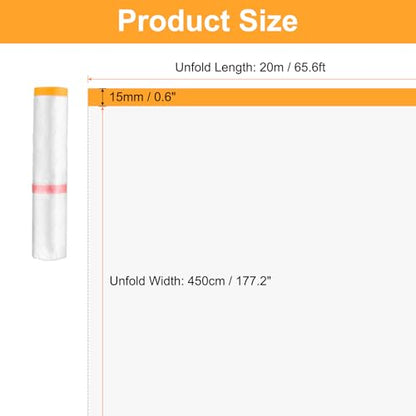Pre Taped Masking Film 177.2" x65.6ft Double Adhesive Tape and Drape Painters Plastic Drop Cloth Film with Tape Plastic Sheeting for Automotive Painting Covering